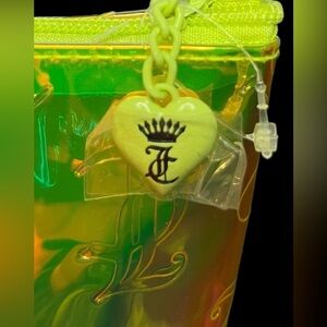 Juicy Couture Neon Green Iridescent Tote with Heart Charm.